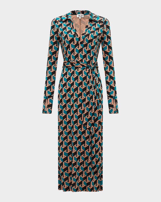 Bianco Geometric-Print Midi Dress